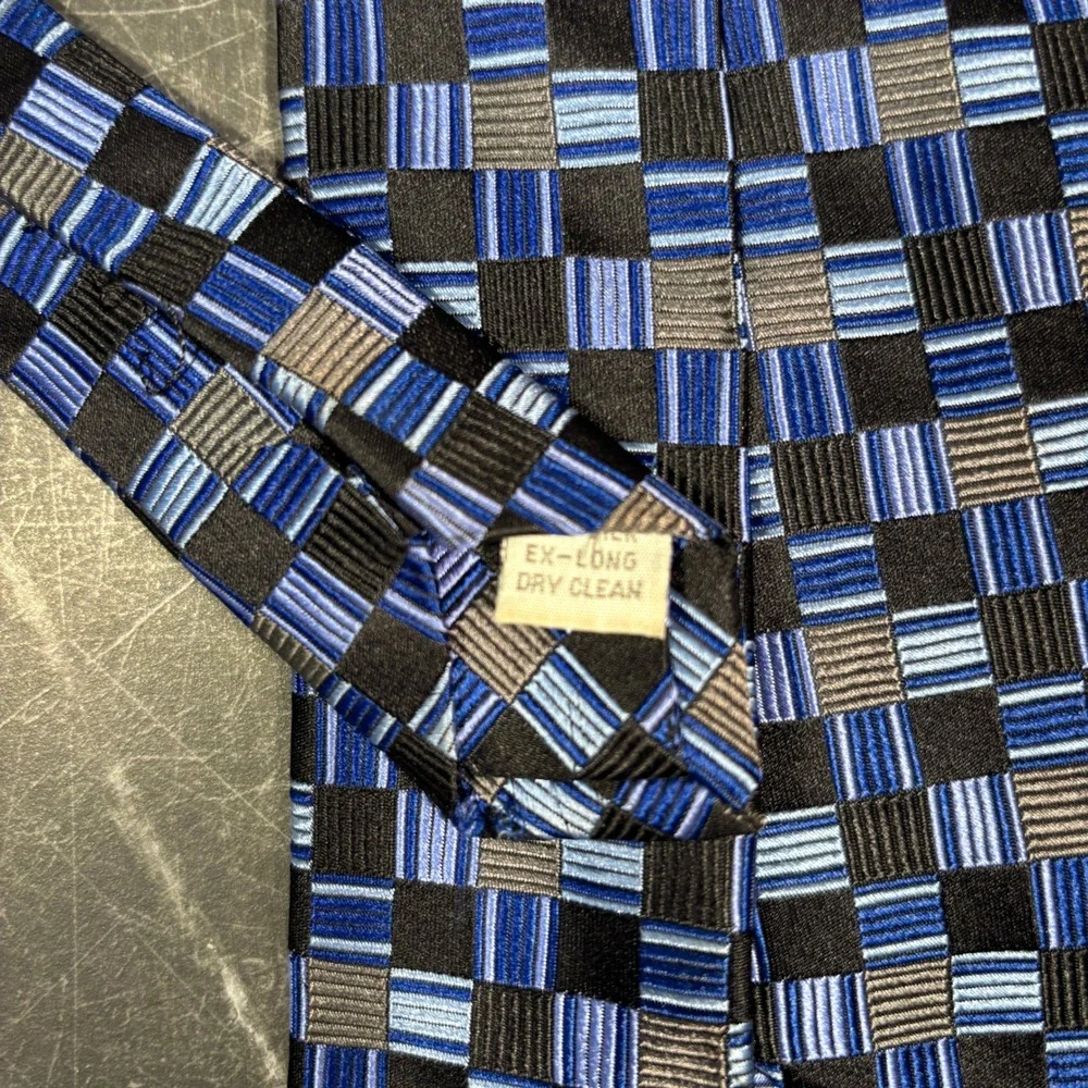 Mens Tie | Burma Bibas | 7 Fold | Circe '70s | Extra Long Blue Grey | Silk‎